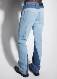 blue bi-color straight leg jeans