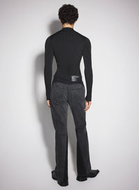 black bi-color straight leg jeans