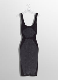 washed black buckled denim dress
