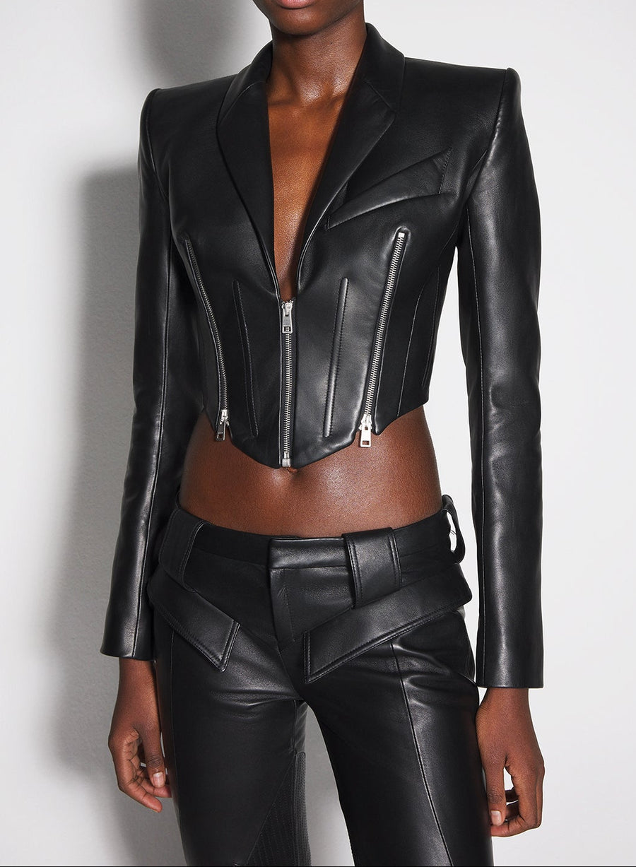 black zipped leather jacket