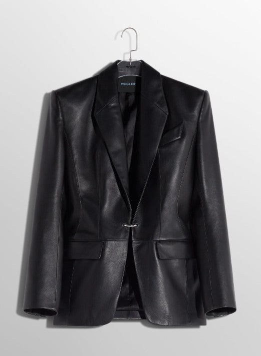 black pierced tailored leather jacket