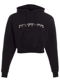 black mugler logo hoodie