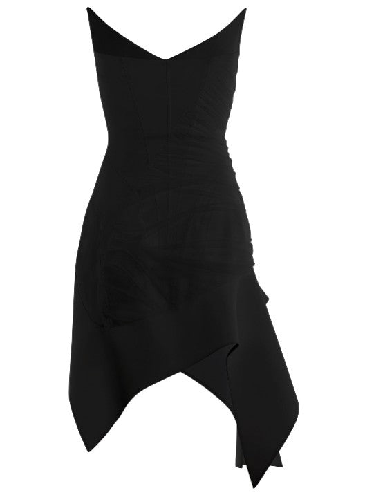 black asymmetric bustier dress