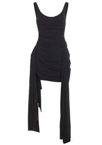 black draped jersey dress