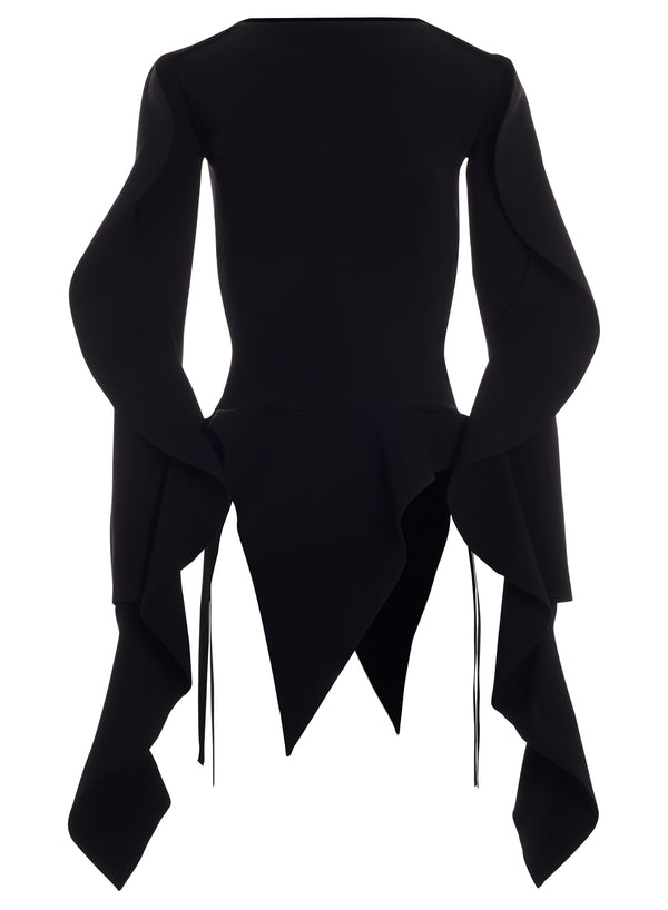 black asymmetric knitted top