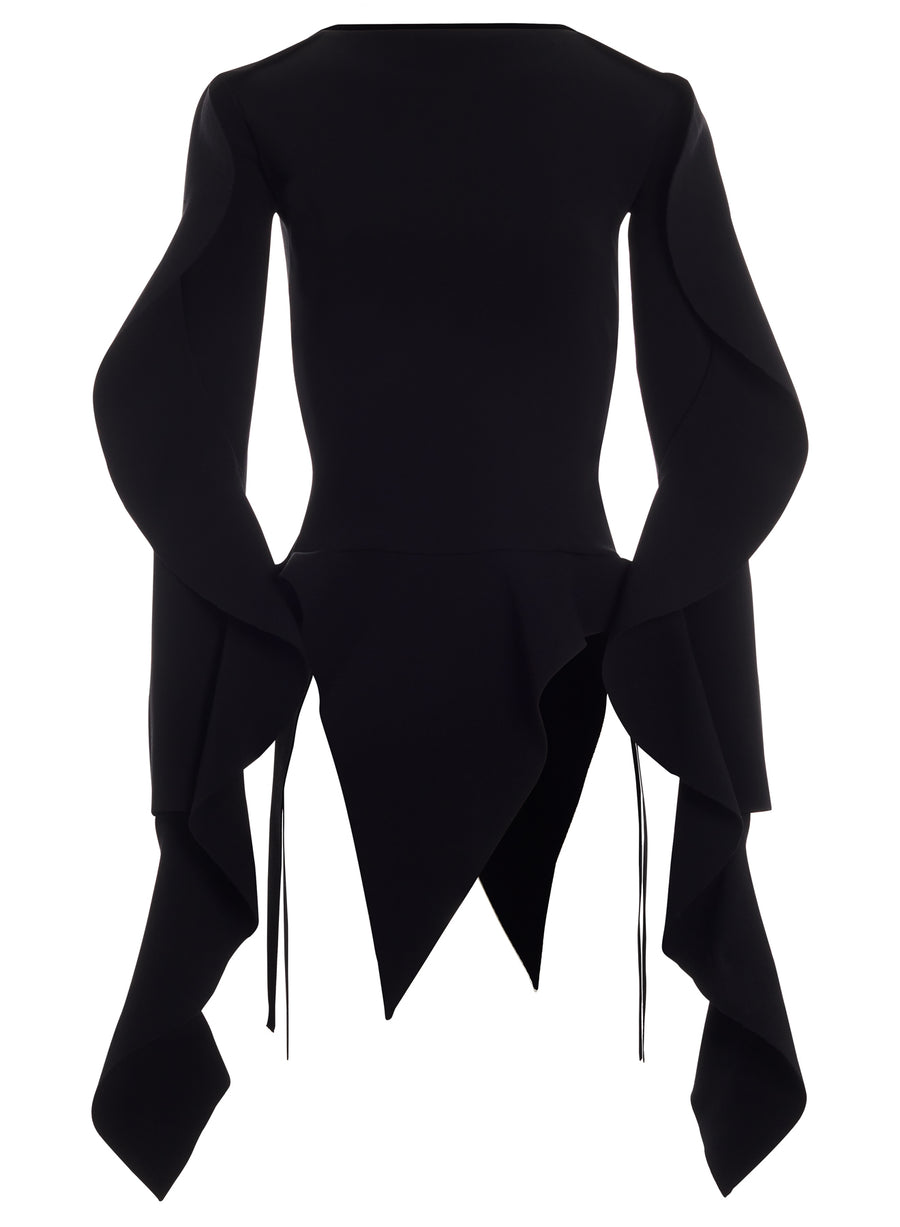 black asymmetric knitted top