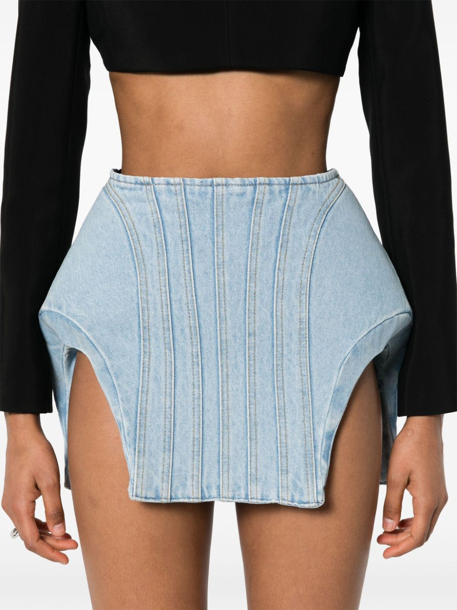 blue curvy structured mini skirt