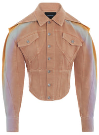 tan corseted gradient-effect denim jacket
