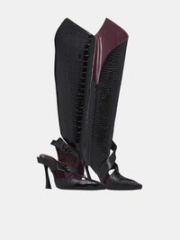 black embossed crocodile buckled fang 95 knee high boots