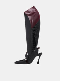 black embossed crocodile buckled fang 95 knee high boots