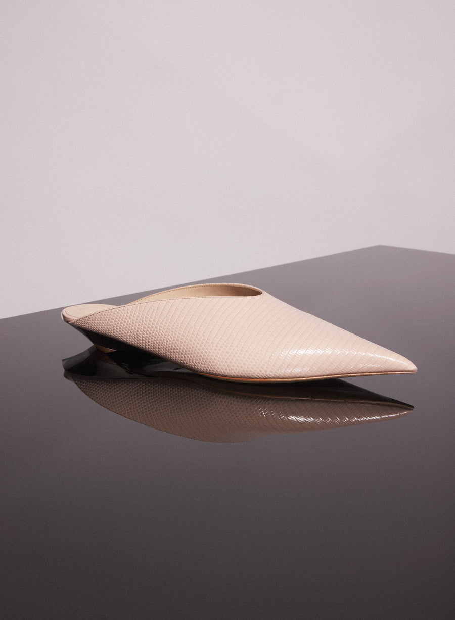 cement pink leather fang flat mules