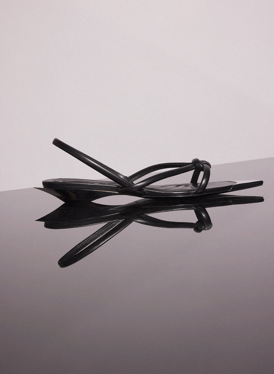 black leather knotted flat sandals