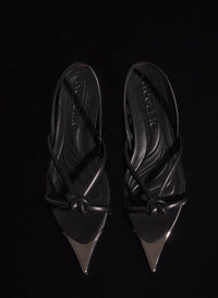 black leather knotted flat sandals