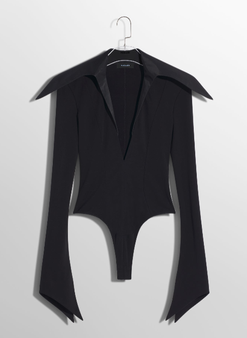 black spiky satin collar bodysuit