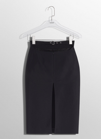 black buckled tailored skirt