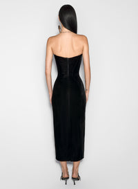 black signature strapless velvet gown