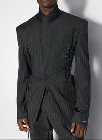 pinstripe laced up tailored jacket