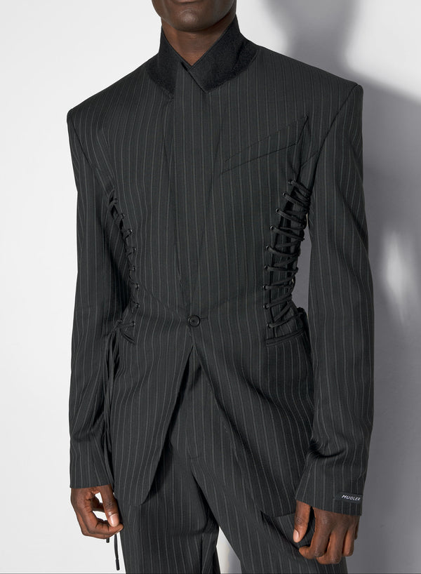 pinstripe laced up tailored jacket