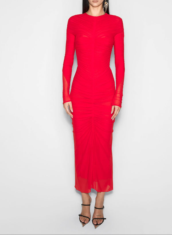 red ruched bodysuit