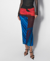 floral print ruched mesh skirt