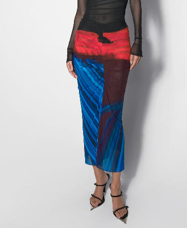 floral print ruched mesh skirt