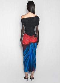 floral print ruched mesh skirt