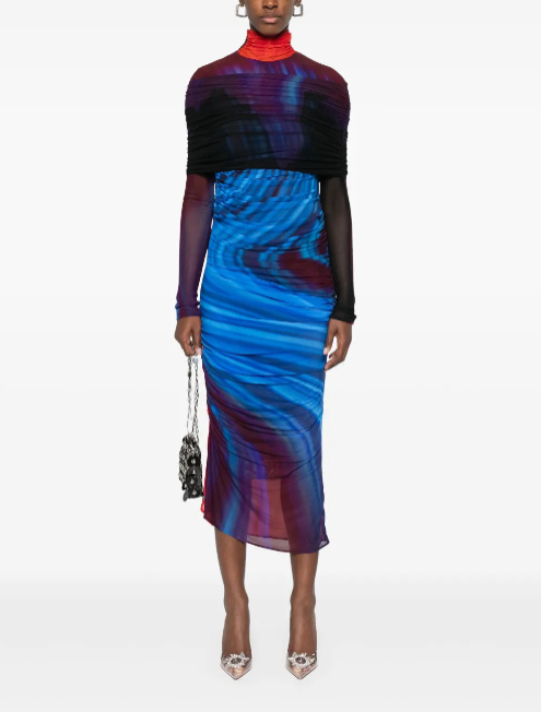 floral print sheer ruched dress