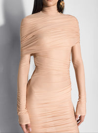 nude sheer ruched dress
