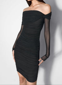 black off-shoulder ruched dress