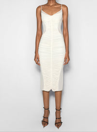 white ruched dress