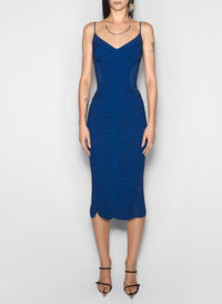 blue ruched dress