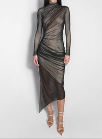 black and nude asymetrical double layered dress