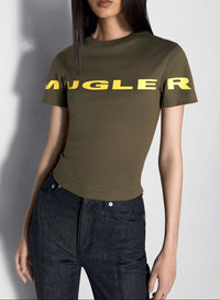khaki mugler logo t-shirt
