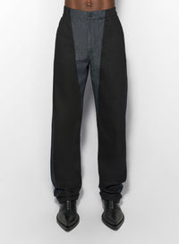 raw blue bi-color straight leg jeans