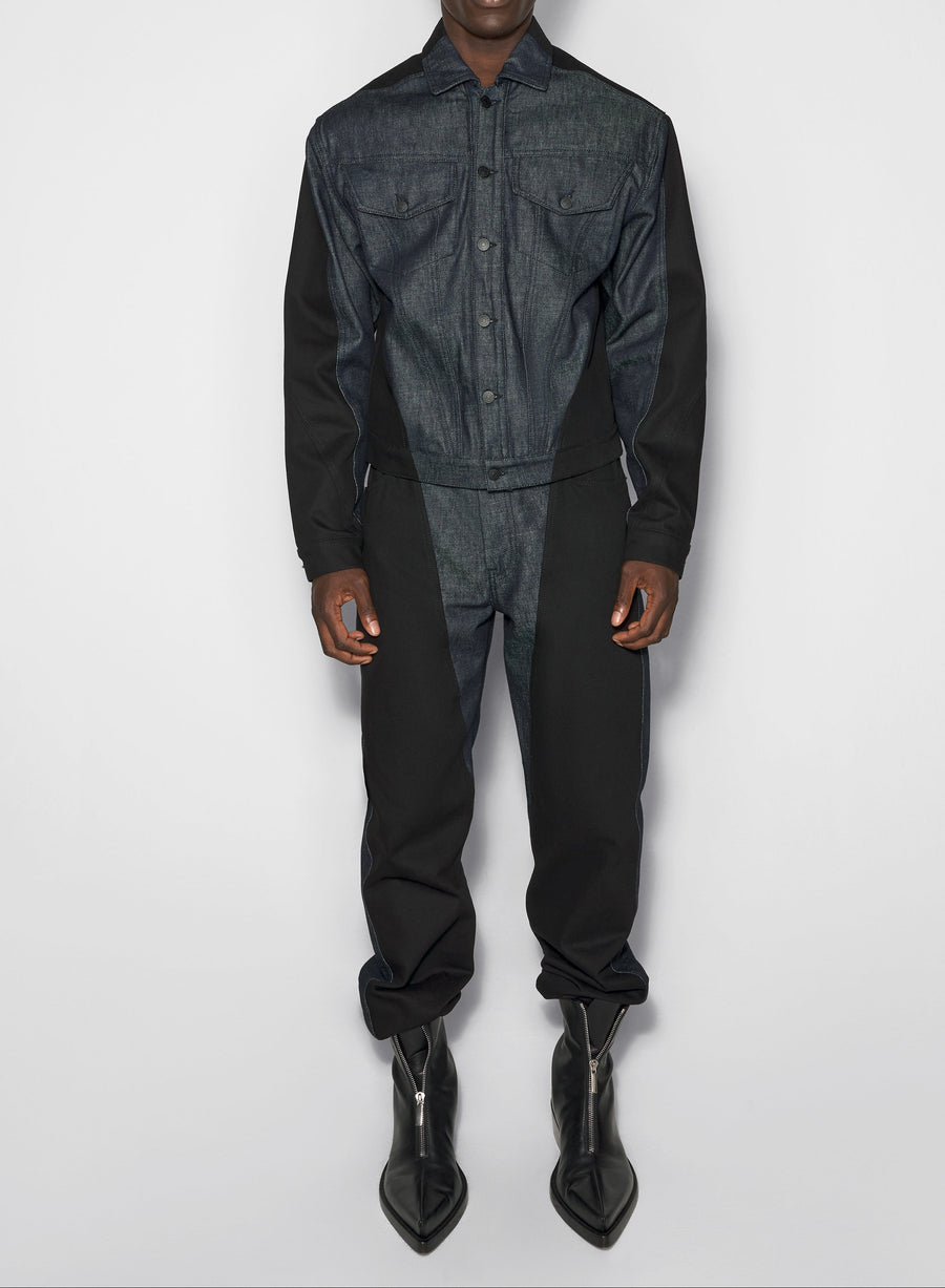 raw blue bi-color denim jacket