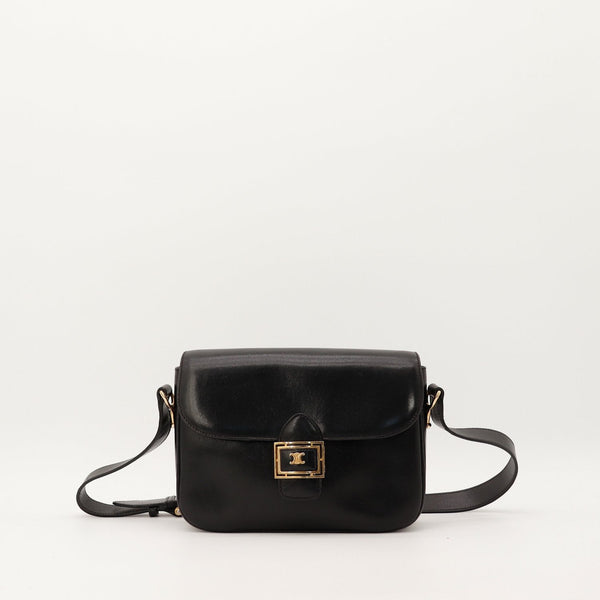 Sac Céline Sacoche Triomphe cuir noir vue de face occasion authentique — AMANA Vintage