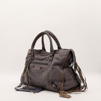 Sac Balenciaga City gris anthracite vue trois quarts occasion authentique — AMANA Vintage
