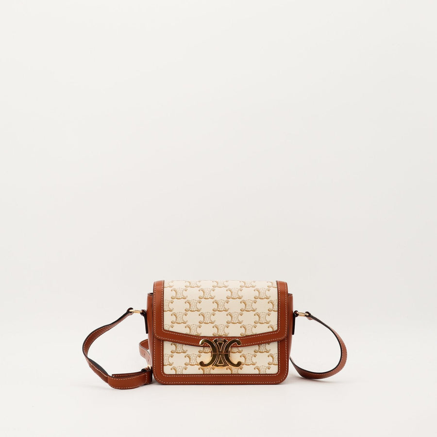 Sac Céline Triomphe Teen toile Triomphe écru cuir tan vue de face occasion authentique — AMANA Vintage