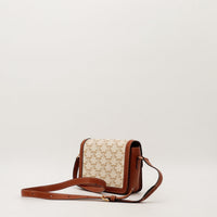 Céline Triomphe Teen profil toile Triomphe bandoulière cuir tan — AMANA Vintage