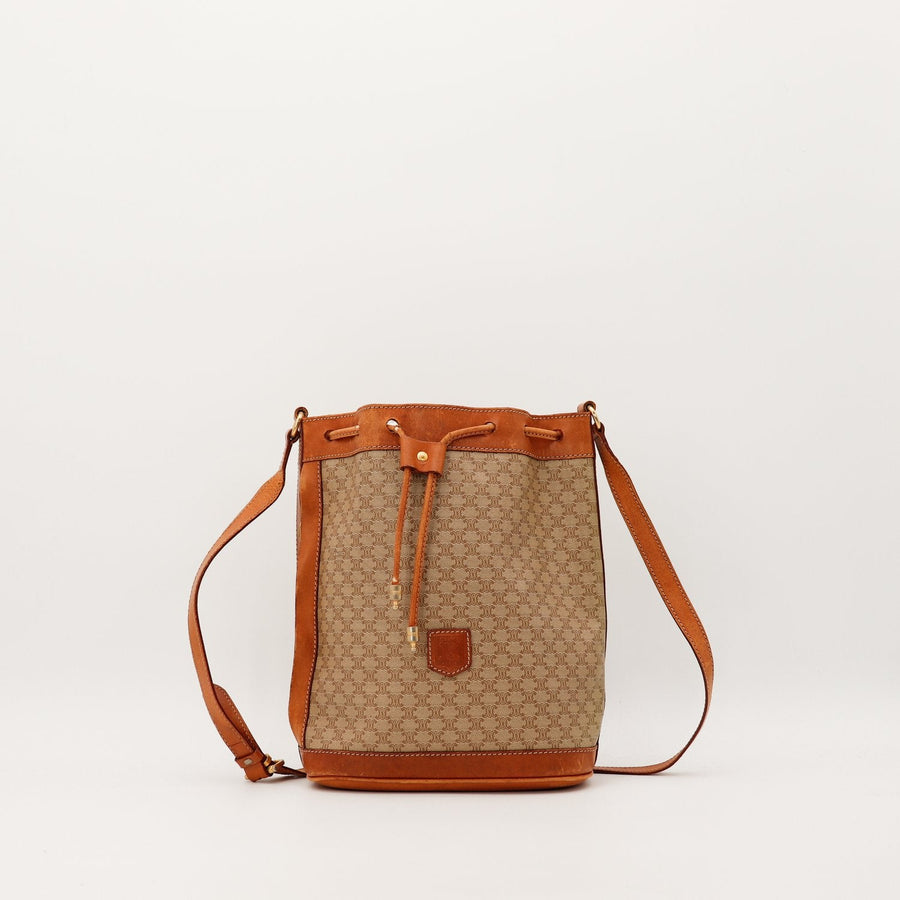 Sac Céline Seau Macadam toile beige bandoulière vue de face occasion authentique — AMANA Vintage