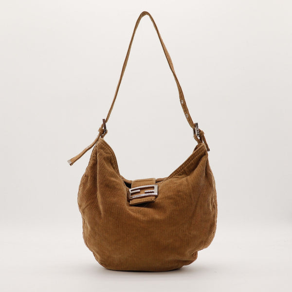 Sac Fendi Hobo velours côtelé marron vue de face occasion authentique — AMANA Vintage