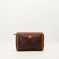 Pochette Céline cuir bicolore marron cognac vue de face occasion authentique — AMANA Vintage
