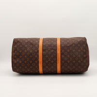 Louis Vuitton Keepall 55 vue du dessous toile Monogram et bandes vachette — AMANA Vintage