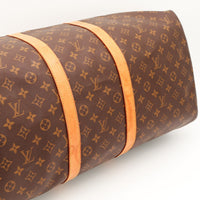 Détail bandes vachette patinées Louis Vuitton Keepall 55 — AMANA Vintage