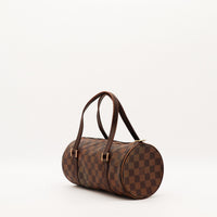 Sac Louis Vuitton Papillon 30 Damier Ébène vue de côté cylindrique occasion authentique — AMANA Vintage