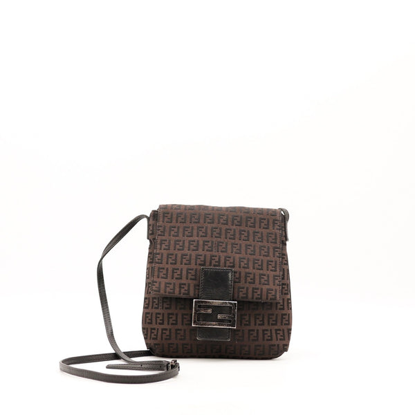 Mini sac Fendi Zucchino toile marron vue de face occasion authentique — AMANA Vintage