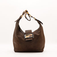 Sac Fendi Hobo cuir nubuck marron vue de face occasion authentique — AMANA Vintage