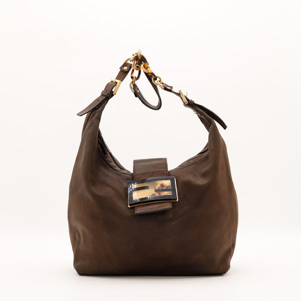 Sac Fendi Hobo cuir nubuck marron vue de face occasion authentique — AMANA Vintage