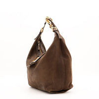 Sac Fendi Hobo nubuck marron vue de trois-quarts occasion authentique — AMANA Vintage