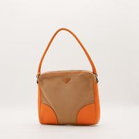 Sac à épaule Prada toile beige et cuir orange vue de face occasion authentique — AMANA Vintage